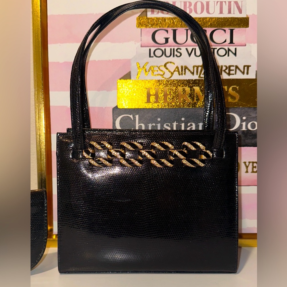 Stunning Martin Van Schaak vintage genuine lizard skin embellished ha…